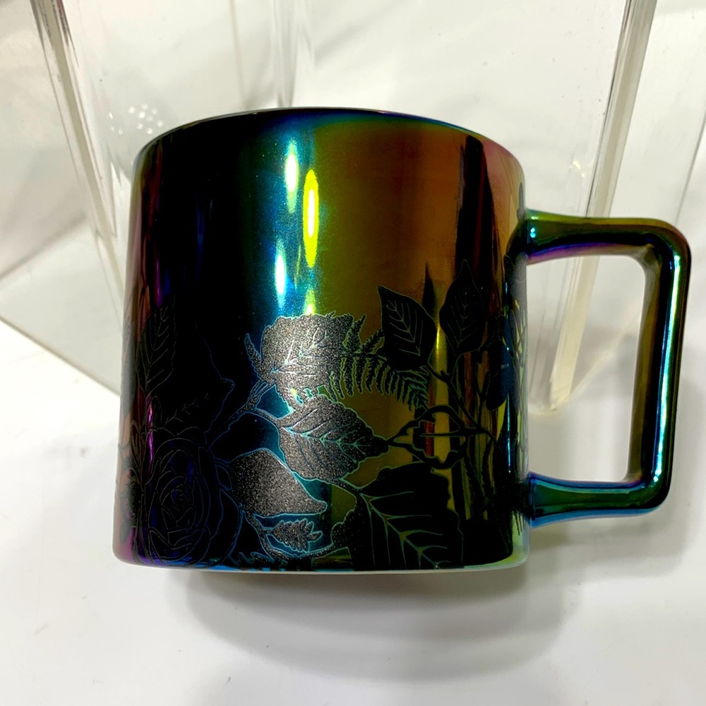 Oil slick black roses STARBUCKS cup 14 oz mug
